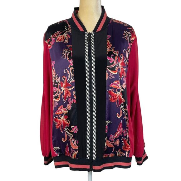 Koos Of Course Silk Floral Boho Bomber Jacket Women’s 1X Maximalism Statement - Picture 1 of 8